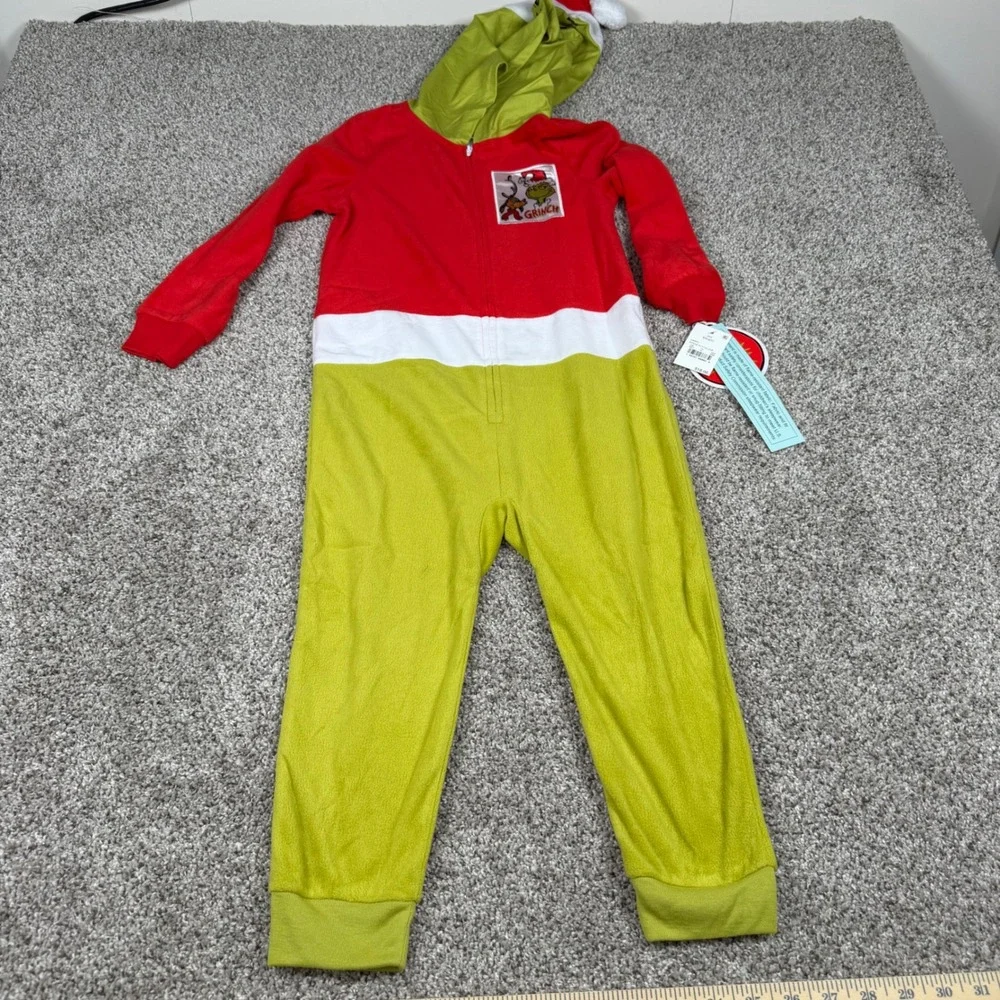 The Grinch Kids Hooded Union Suit Pajamas Red Green XS 4/5 Dr Seuss K277472GE